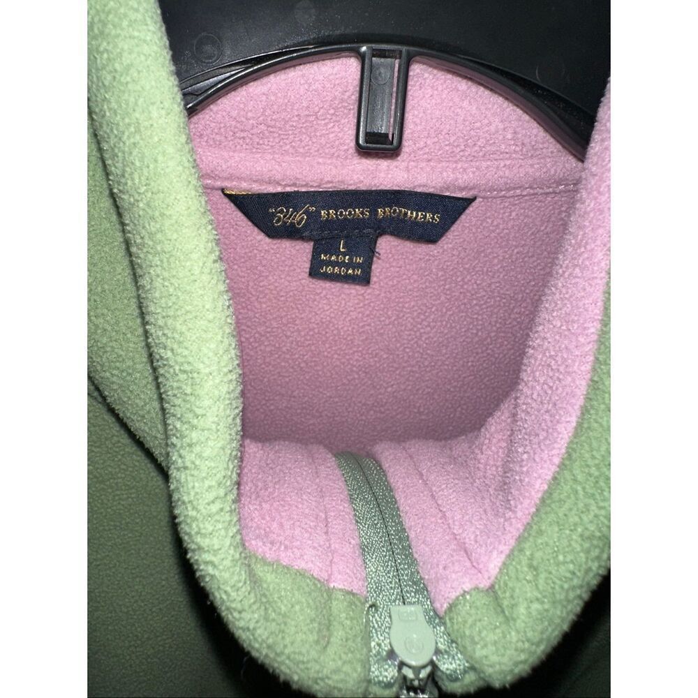 Brooks Brothers 346 1/4 Zip Fleece Long Sleeve Pullover Women L Green Pink Logo - Picture 4 of 5